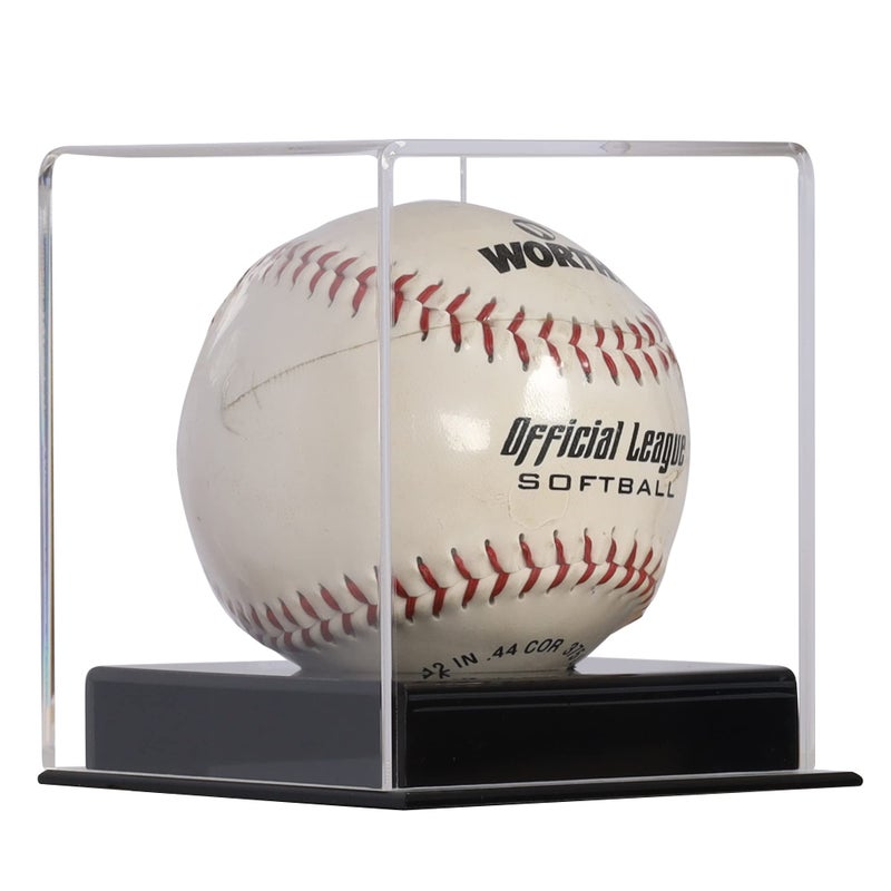 DisplayGifts Pro UV Protected Softball Display Case Baseball Display Case Stand Championship Square BoxClear Display Cube for Official 12 Inches Ball Ball Storage Collections (Black Plastic Stand) - Image 2